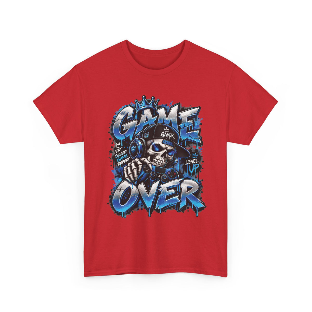 Game Over Skull Gamer T-Shirt | Level Up Graphic Tee