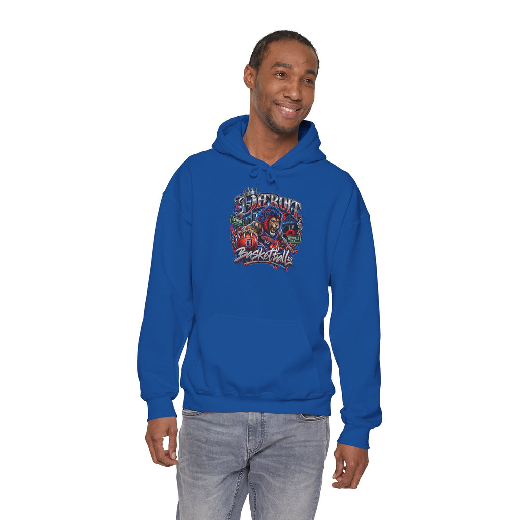 Detroit Basketball Graphic Hoodie | Vintage City Sports Logo, Front Collage Art