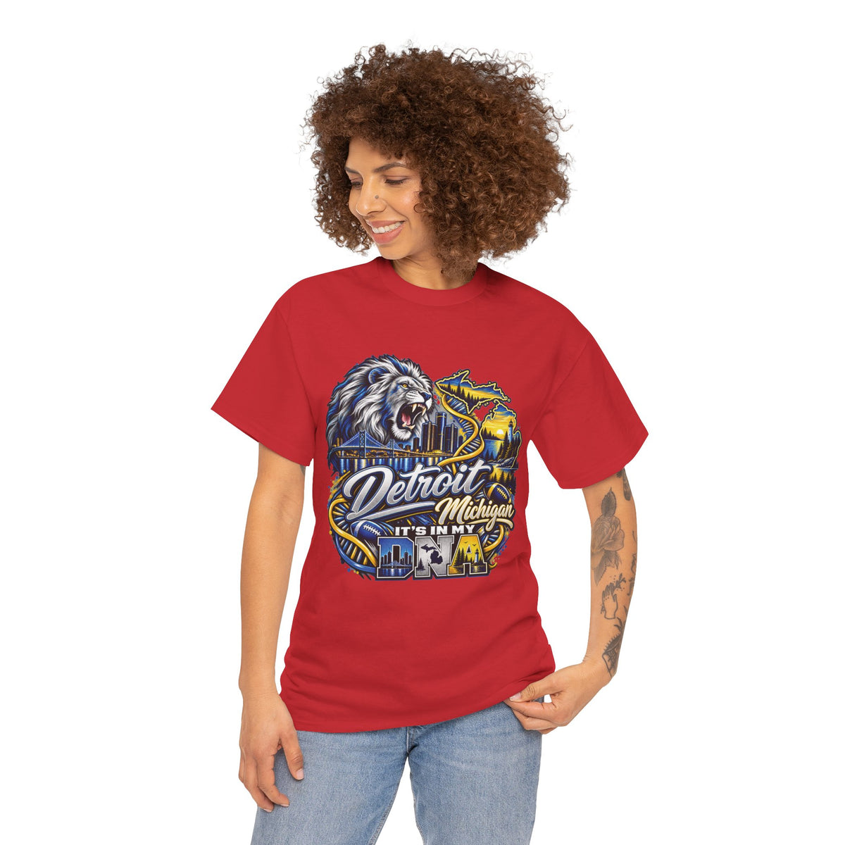 Detroit Michigan Lion Cityscape Graphic T-Shirt