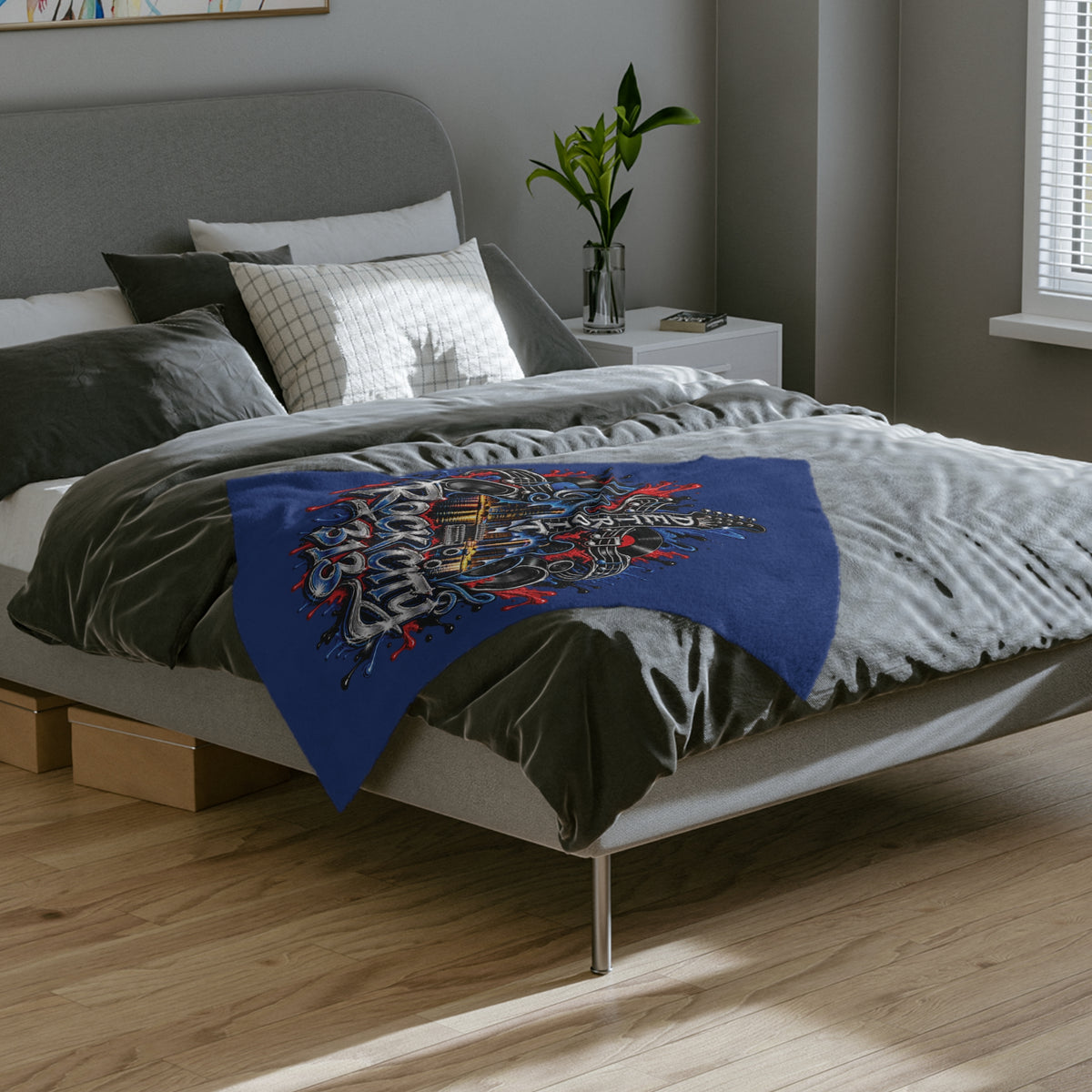 Detroit Rock City 313 graphic Velveteen Blanket | Guitar Skyline Music design