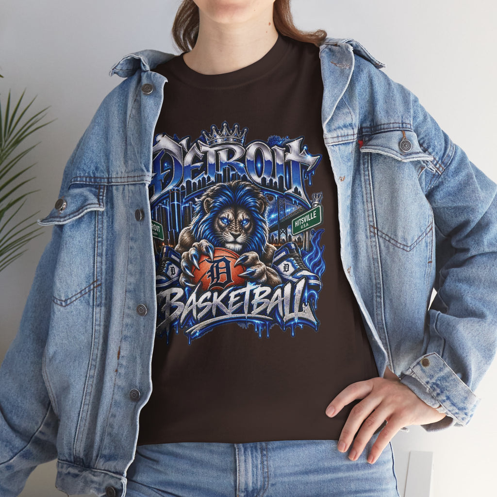 Detroit Basketball Lion Graphic Tee | City Streetball Detroit D Logo