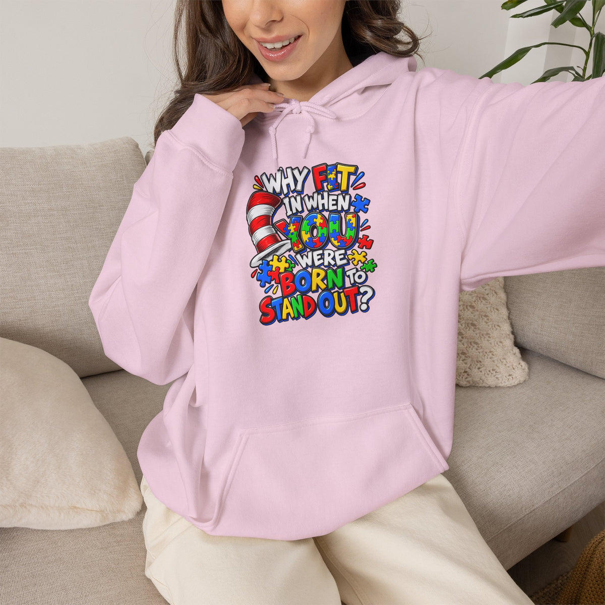 Dr. Seuss Cat in the Hat Quote Hoodie | Why Fit In When You Were Born To Stand Out Autism