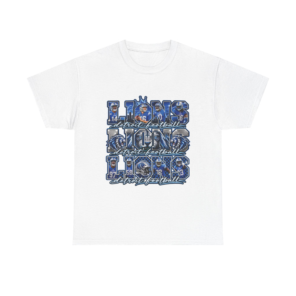 Lions Football Typography Tee | Blue Vintage Grunge Stadium Design