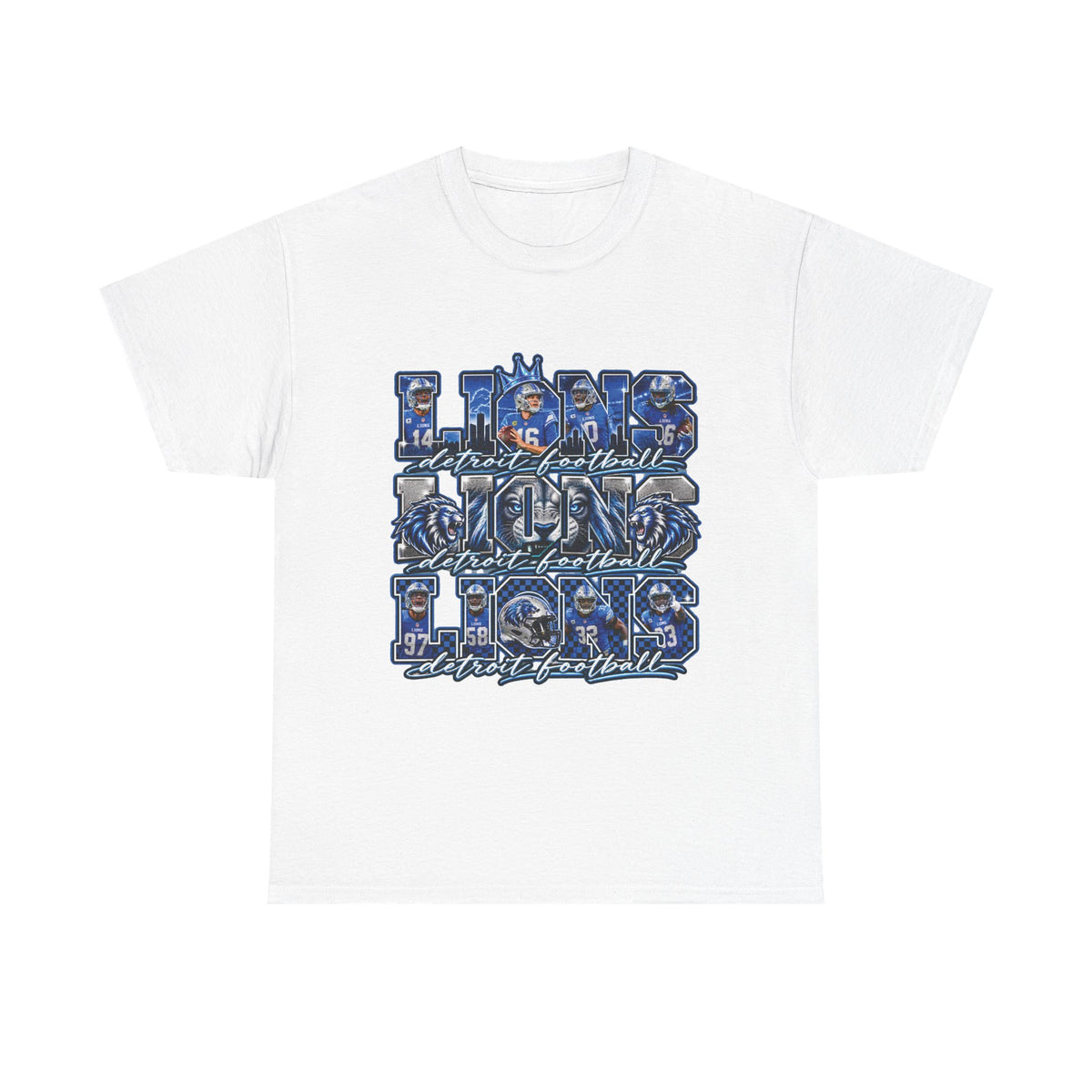 Lions Football Typography Tee | Blue Vintage Grunge Stadium Design
