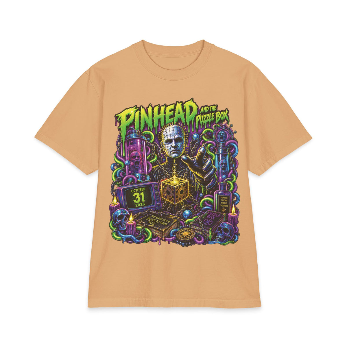 Pinhead Puzzle Box Illustration T-Shirt | Horror Movie Graphic Tee