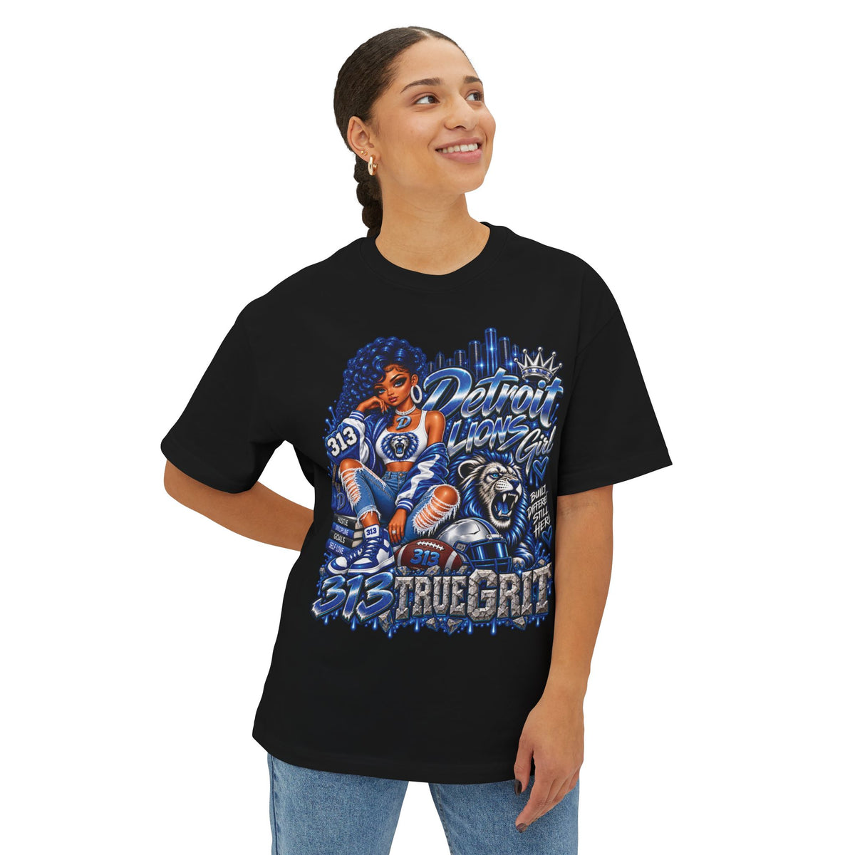 Lions Detroit City Grit tee | Motor City skyline, 313, sneaker and bulldog illustration