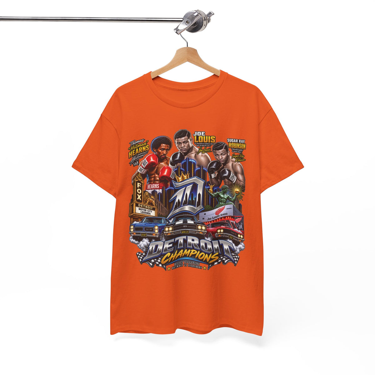 Detroit Champions T-Shirt | Motor City Boxing Legends, Classic Cars, City Skyline