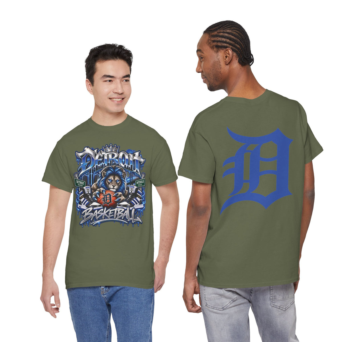 Detroit Lion Basketball Tee | D Letter Back Logo, Urban Sports Graphic