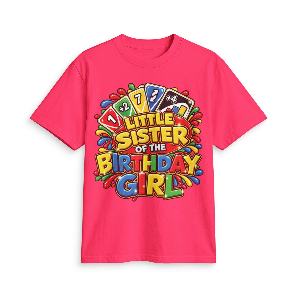 Little Sister of the Birthday Girl T-Shirt | Colorful Birthday Kids Tee