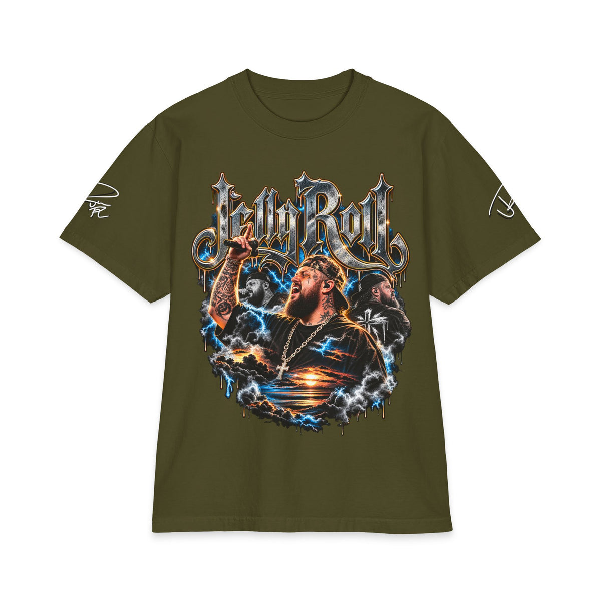 Roll Jelly portrait graphic Tee | Country singer storm art