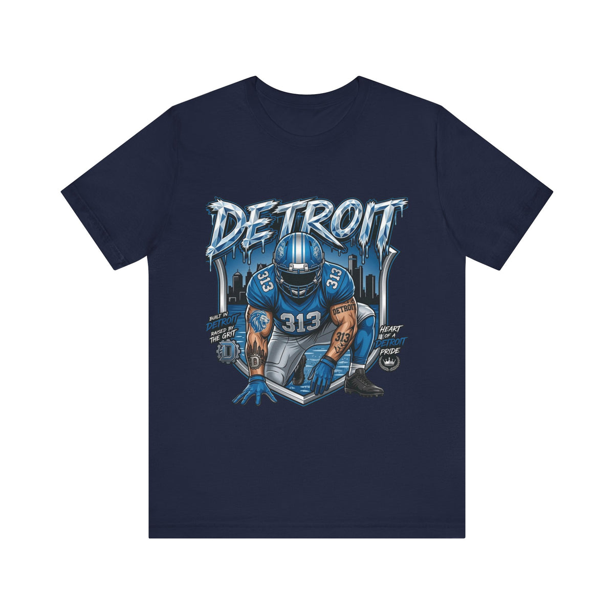 Detroit 313 Football Player Tee | City Skyline | Blue Helmet