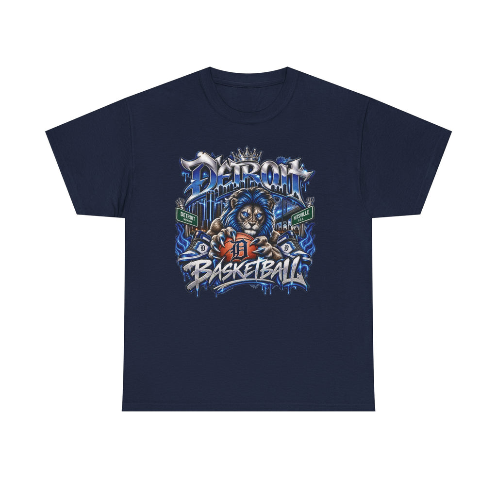 Detroit Basketball Lion Graphic Tee | City Streetball Detroit D Logo