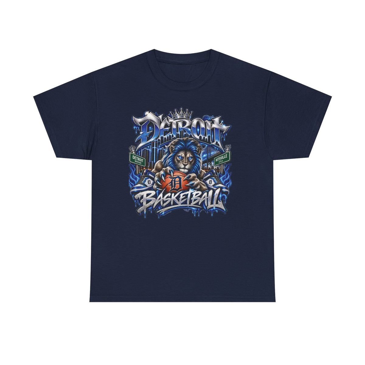 Detroit Basketball Lion Graphic Tee | City Streetball Detroit D Logo