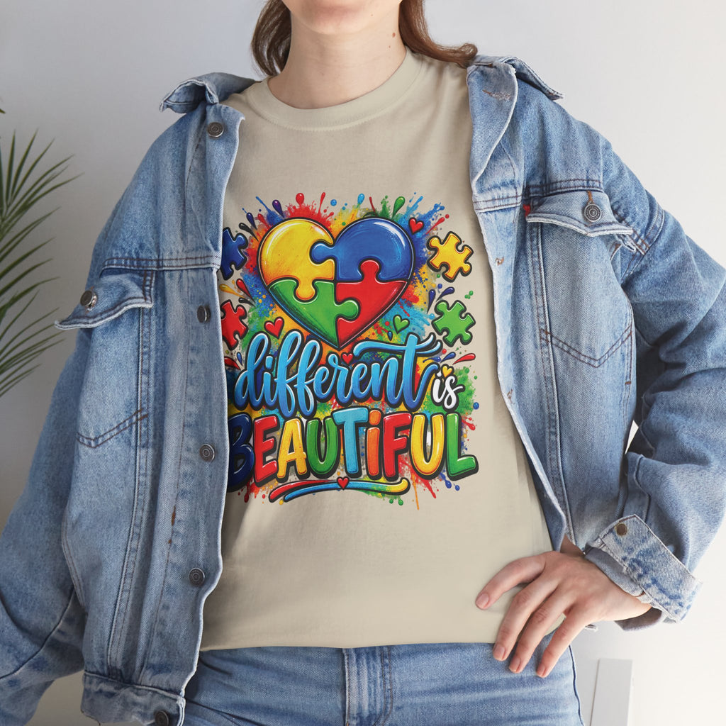 Different Is Beautiful Autism Puzzle Heart T-Shirt | Neurodiversity Awareness Tee