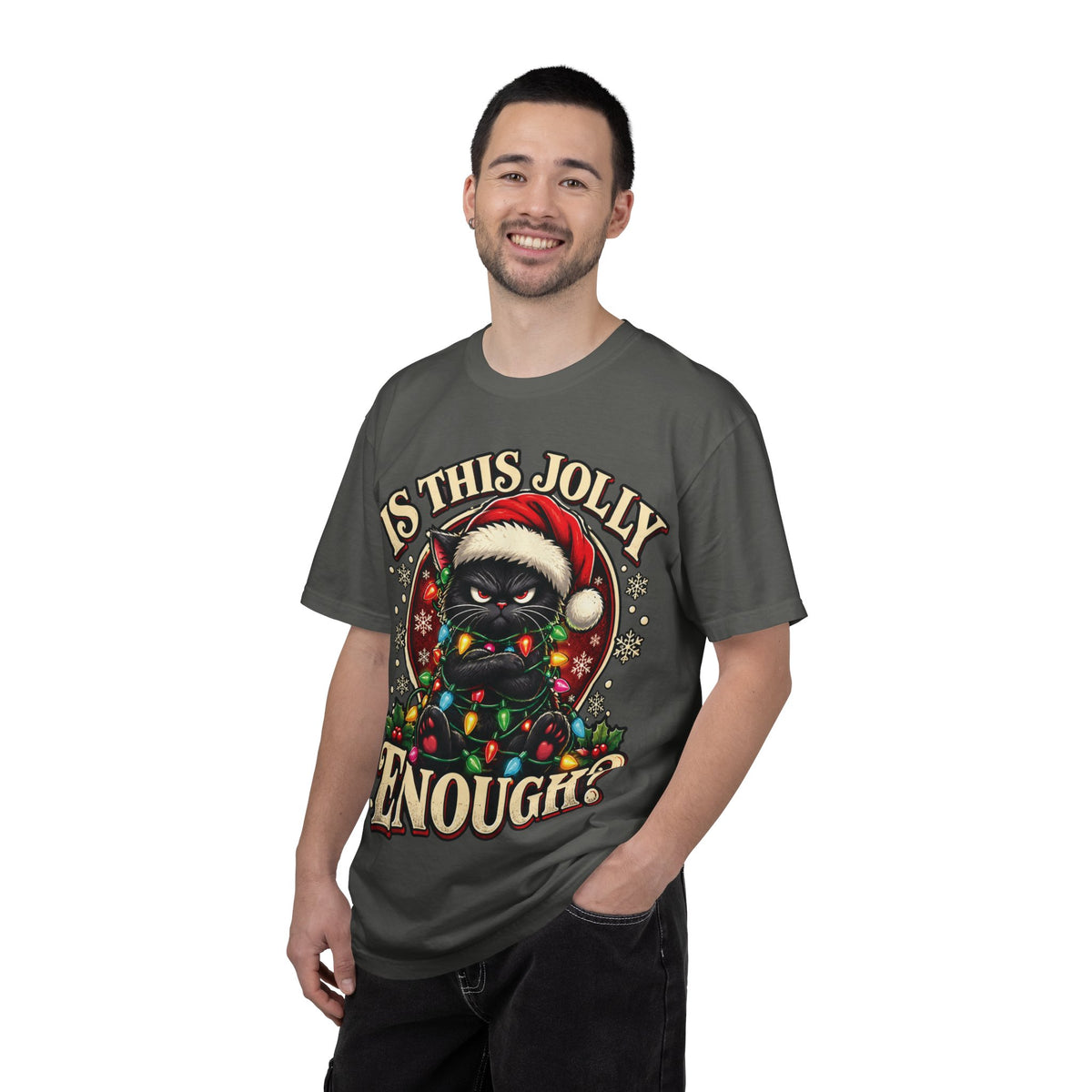 Grumpy Cat in Santa Hat T-Shirt | "Is This Jolly Enough?" Holiday Tee