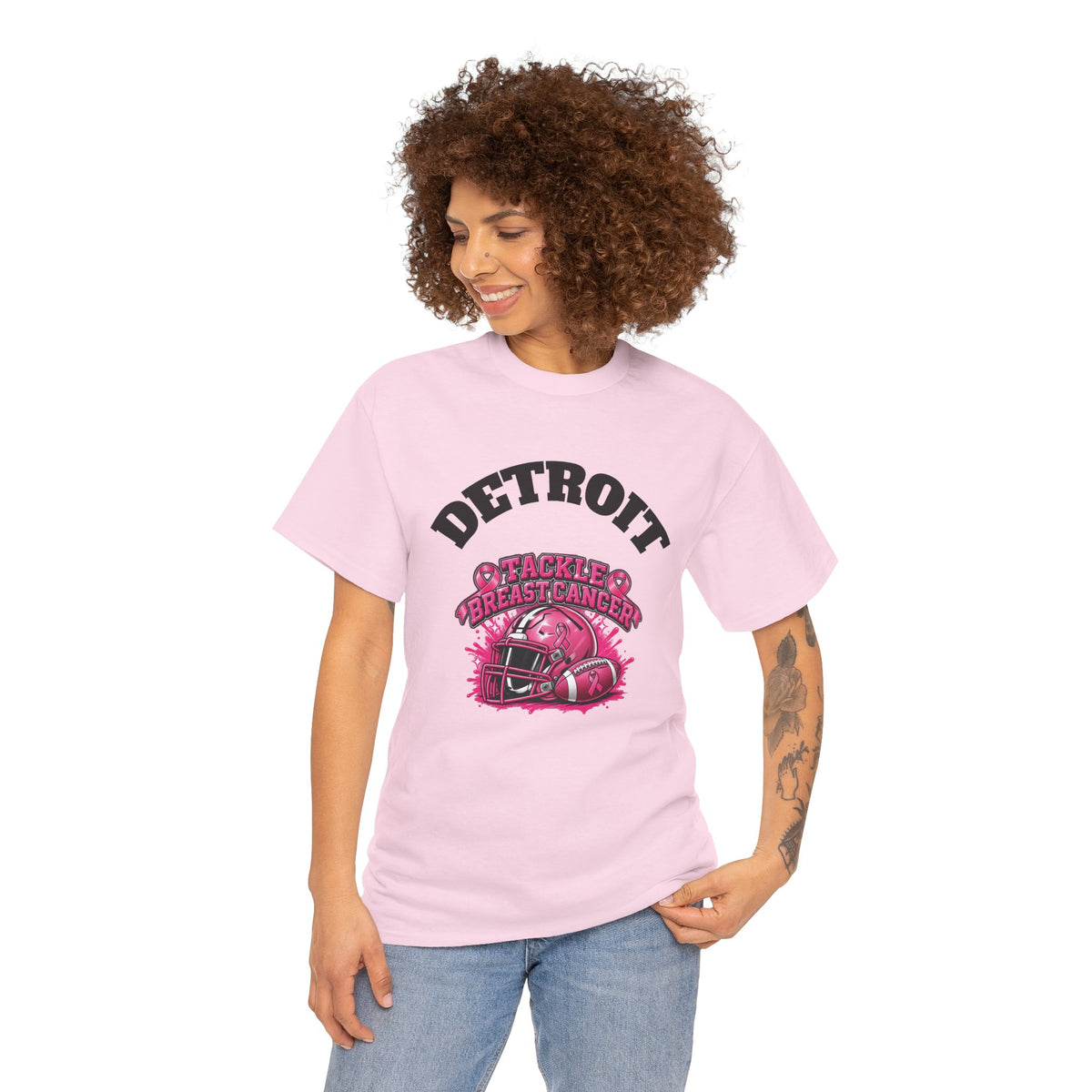 Detroit Tackle Breast Cancer Tee | Football Helmet Pink Awareness