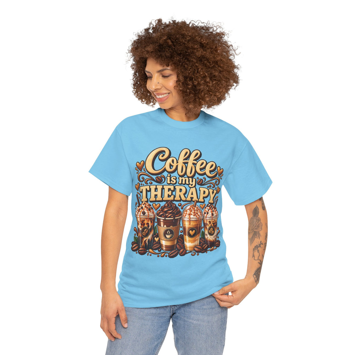 Coffee Is My Therapy T-Shirt | Coffee Cups Illustration, Cozy Beverage Tee