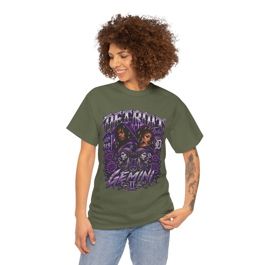 Gemini Skull Roses Graphic T-Shirt | Zodiac Twins Illustration