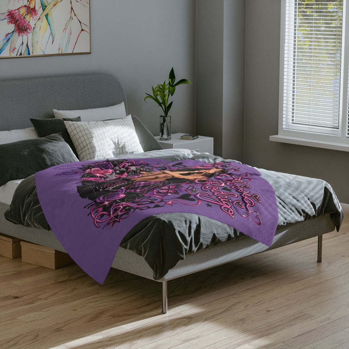 Olivia Rodrigo Portrait Velveteen Microfiber Blanket | Purple Butterfly Rose Design