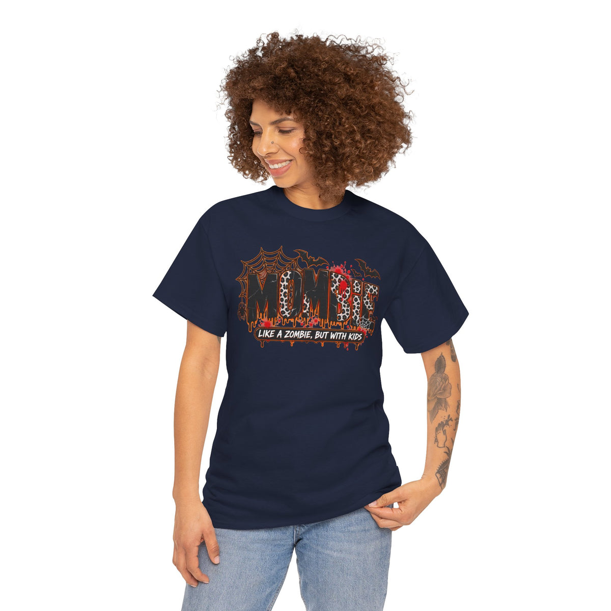 Mombie Mom T-Shirt | Halloween mom tee, spooky bats and cobwebs