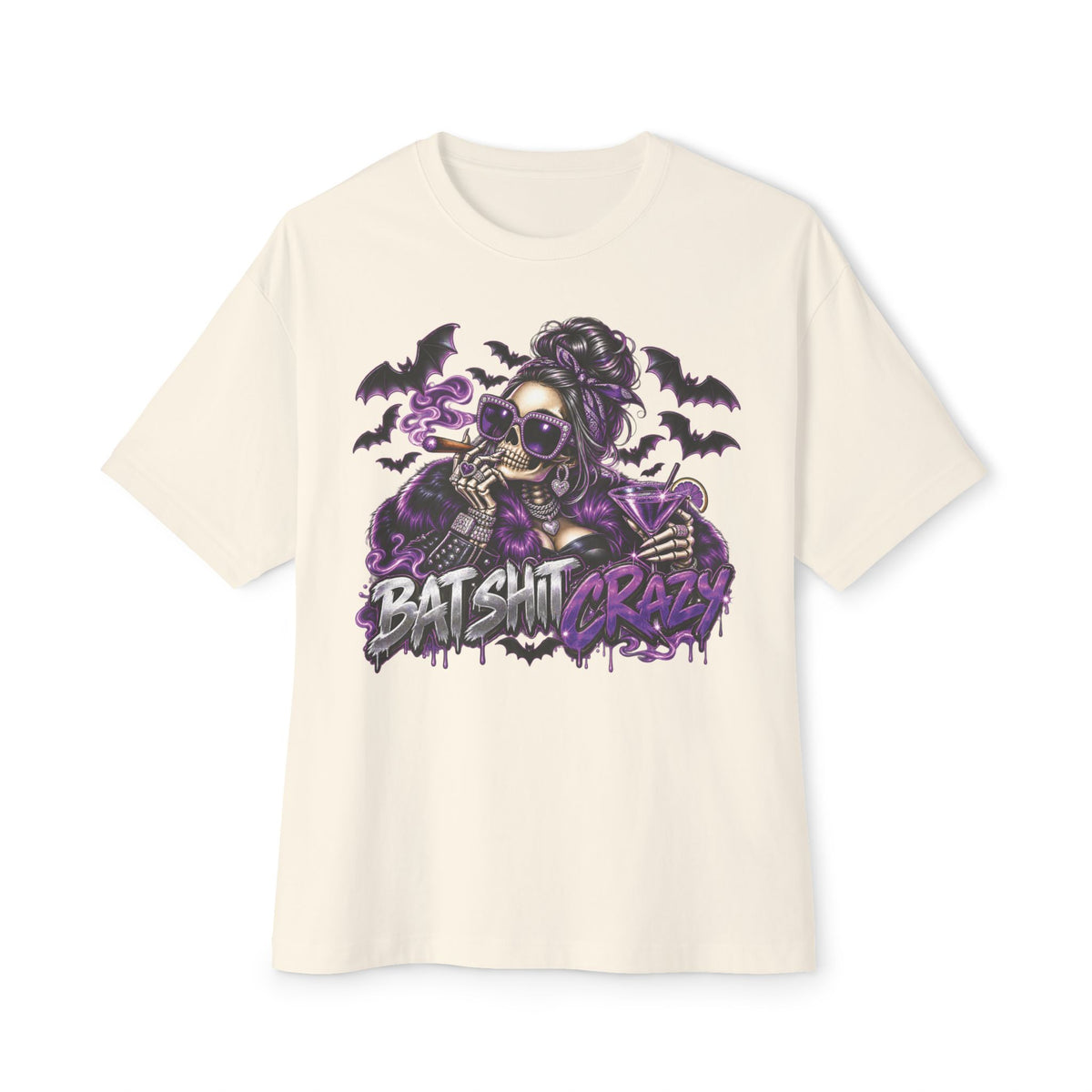 Batshit Crazy Skull Girl Tee | Gothic Bats Halloween Graphic Shirt