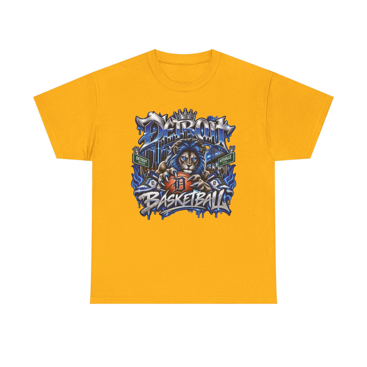Detroit Basketball Lion Graphic Tee | Motor City D Old English Logo