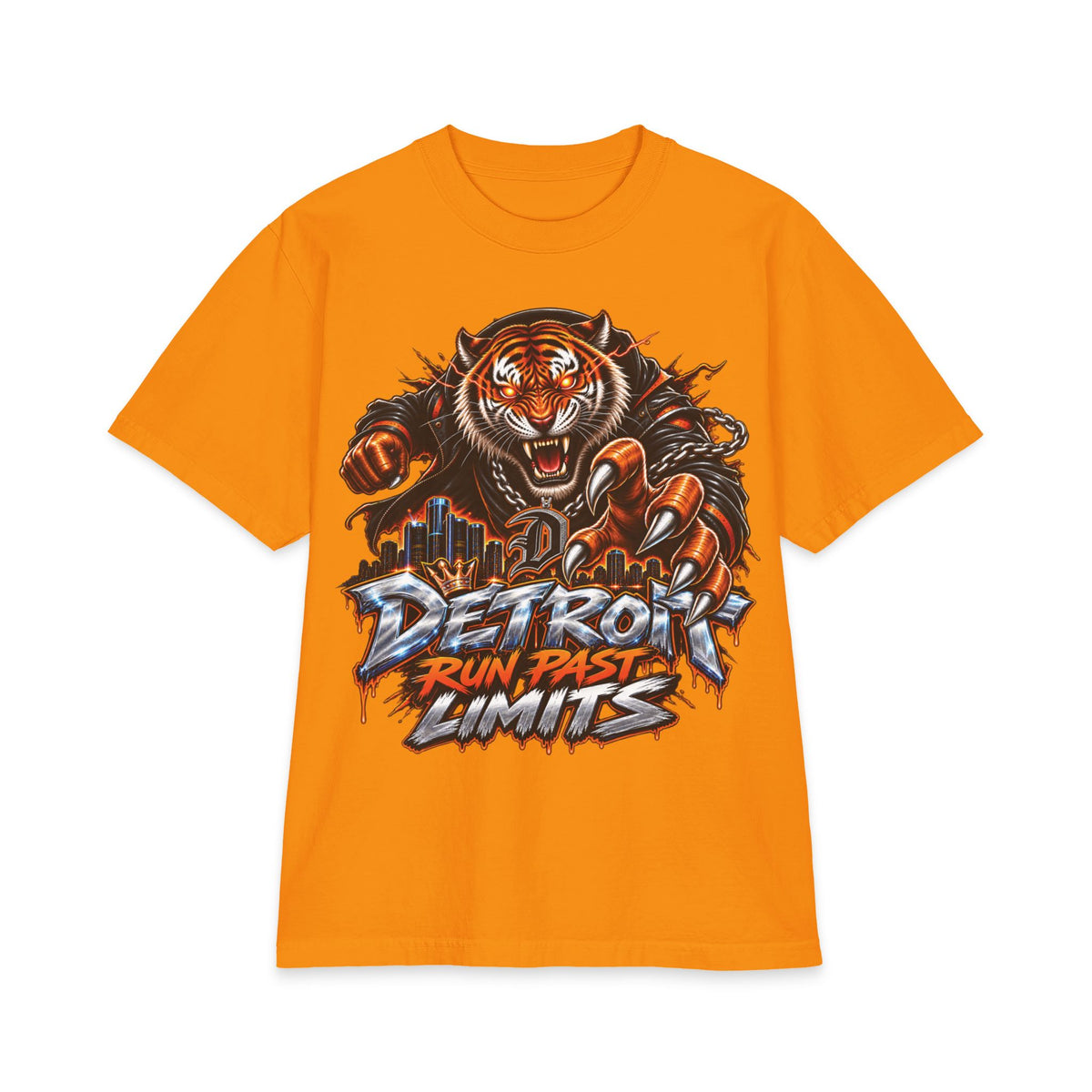 Detroit Run Past Limits T-Shirt | Tiger City Skyline Graphic