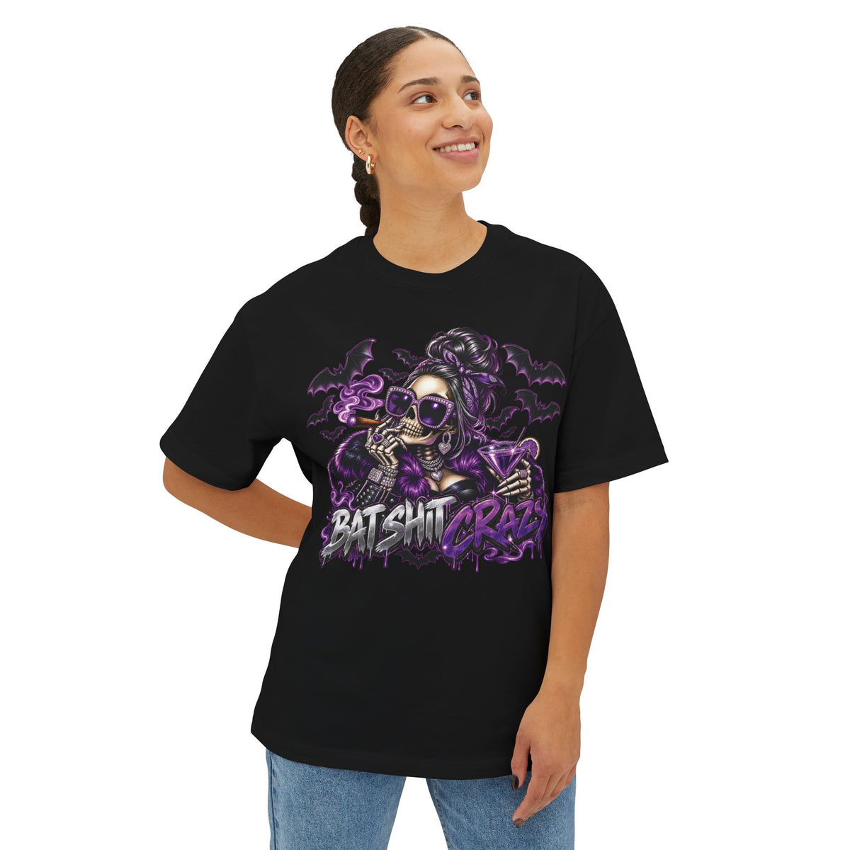 Batshit Crazy Skull Girl Tee | Gothic Bats Halloween Graphic Shirt
