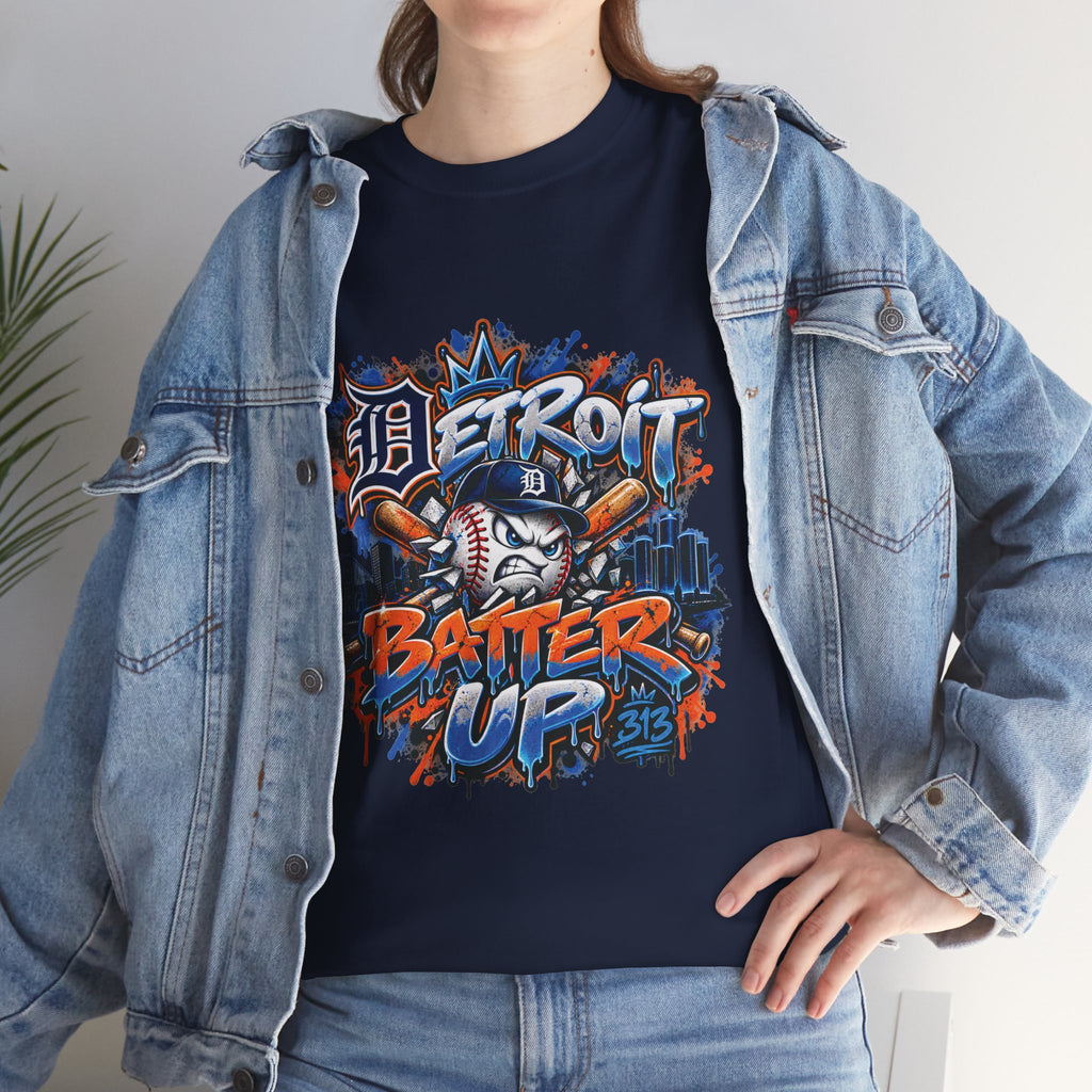 Detroit Batter Up T-Shirt | Baseball City Skyline Tee
