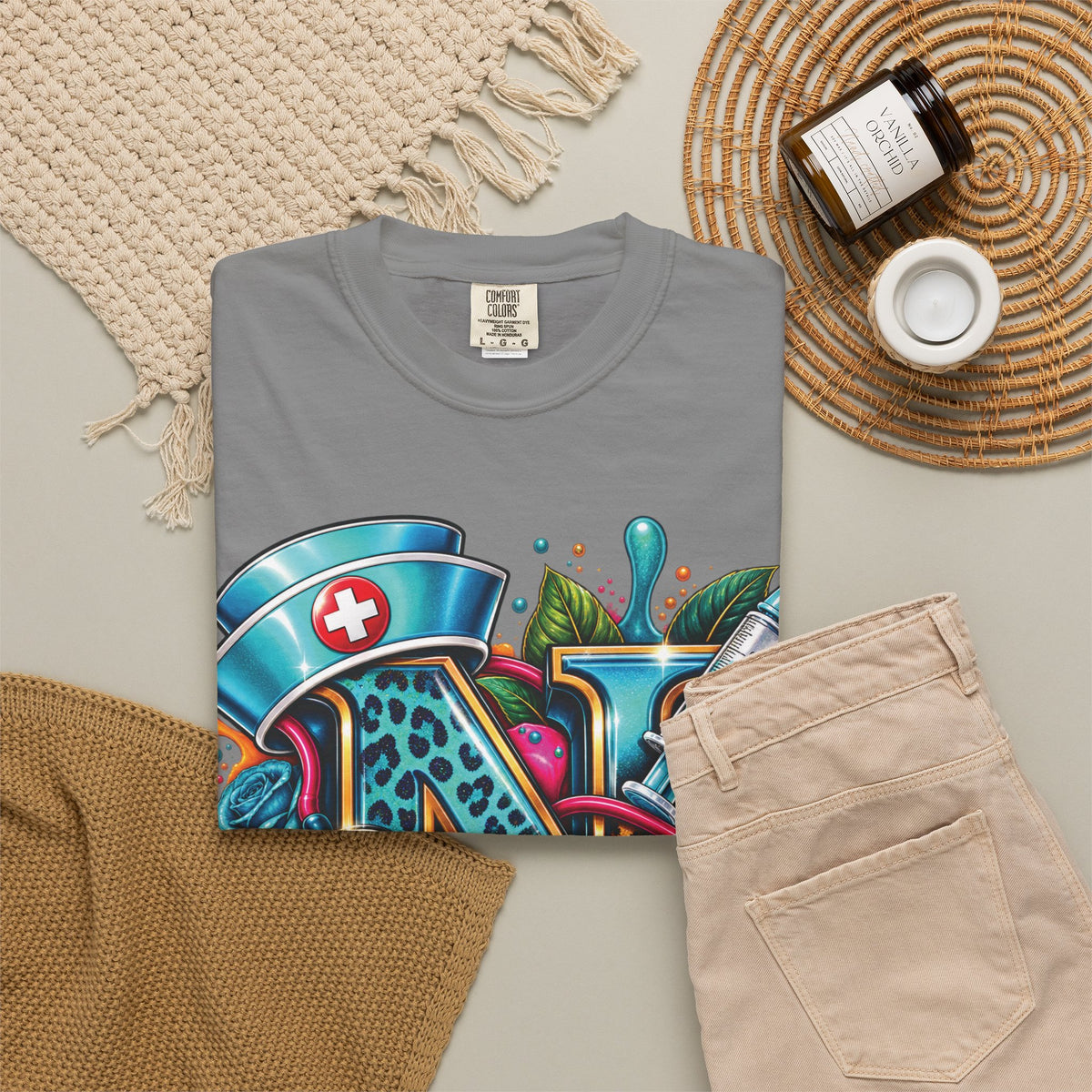 N Nurse Stethoscope Initial T-shirt | Floral Letter N Medical Monogram