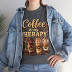 Coffee Is My Therapy T-Shirt | Coffee Cups Illustration, Cozy Beverage Tee