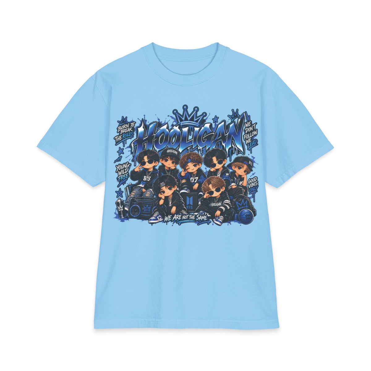 BTS Blue Anime Boy Band Graphic T-Shirt | Kawaii Chibi Crew Tee