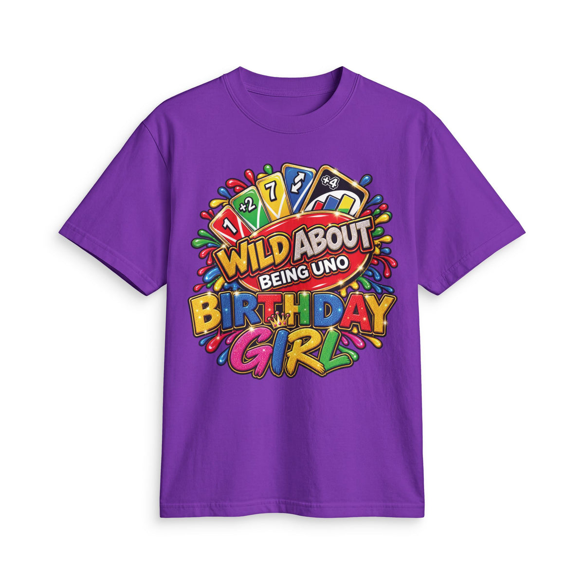 Wild About Being UNO Birthday Girl T-Shirt | Colorful Card Game Design