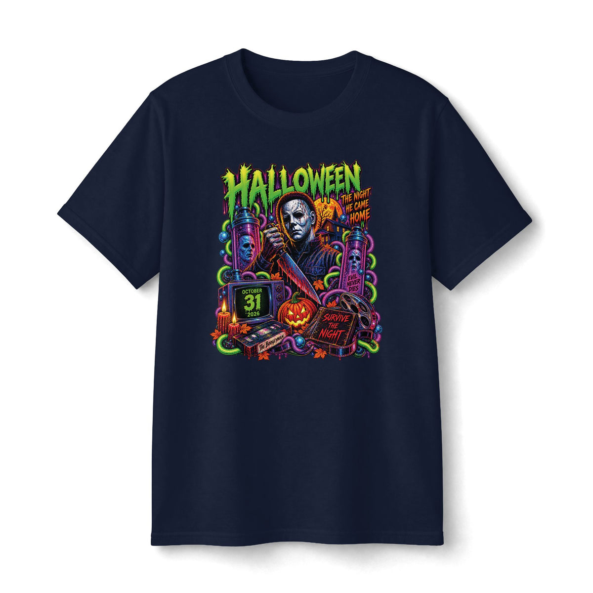 Halloween Michael Myers Collage Tee | Retro Horror Pumpkin Mask Slasher