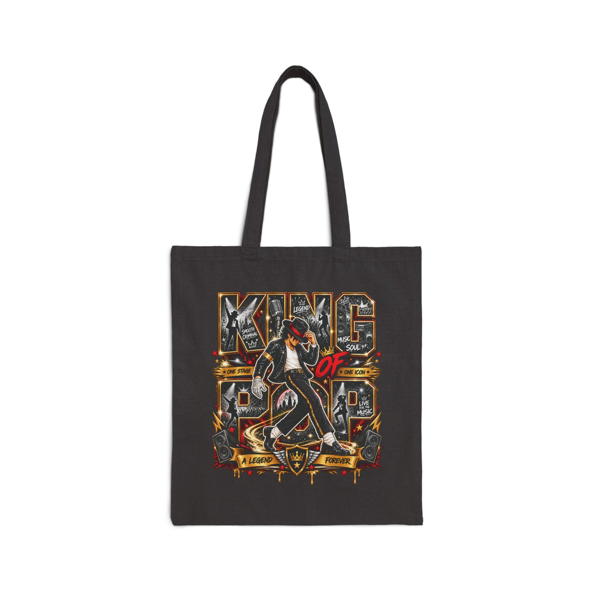 MJ King of Rock design Tote Bag | Retro music graphic canvas tote