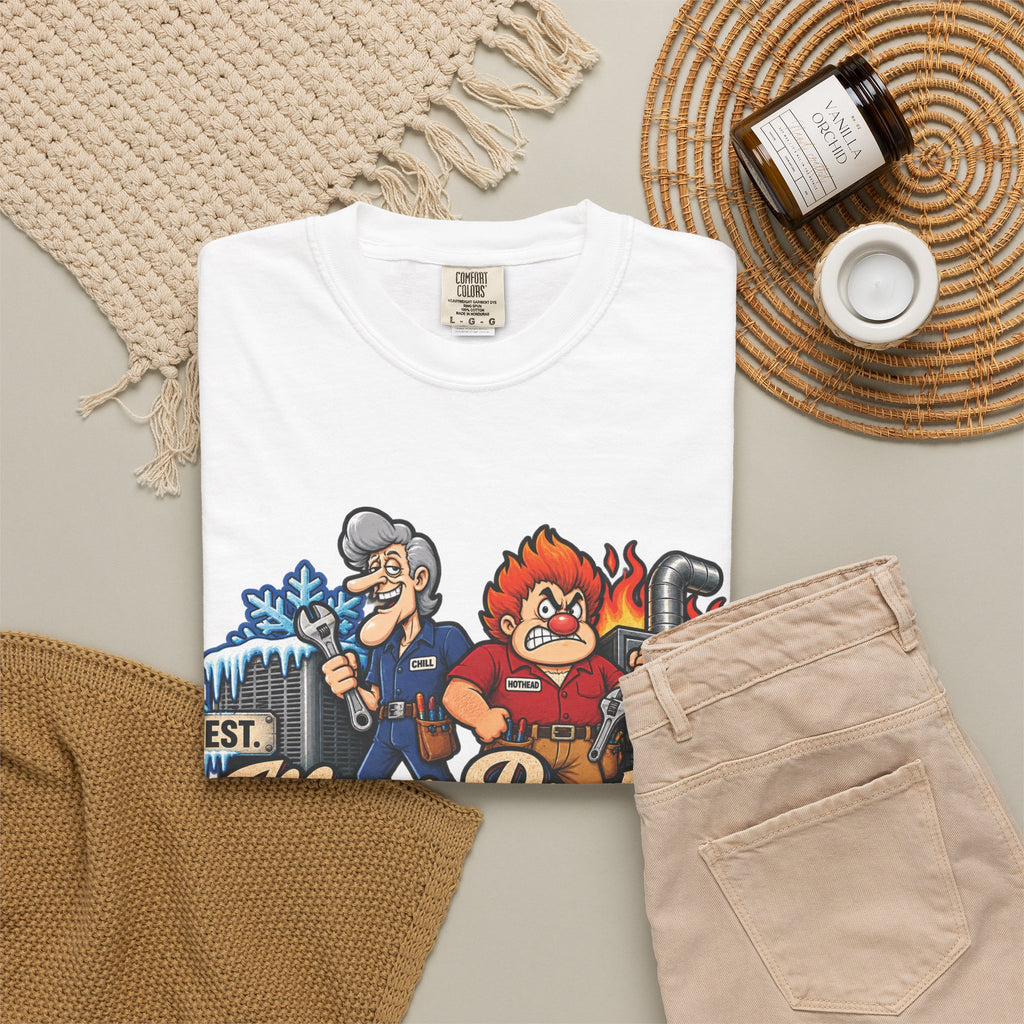 Miser Brothers Heating & Cooling logo T-Shirt | HVAC technicians vintage mascot tee