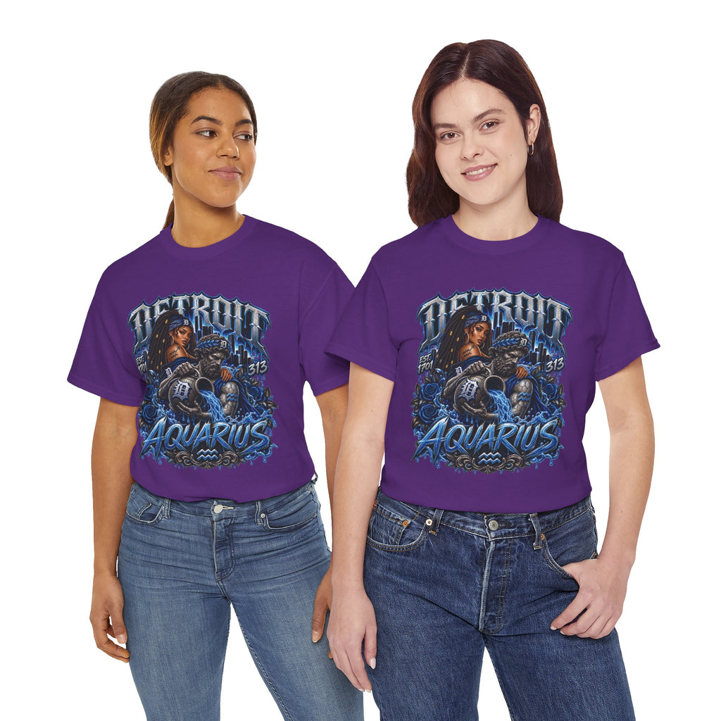Detroit Aquarius T-Shirt | Detroit skyline, water wave zodiac graphic