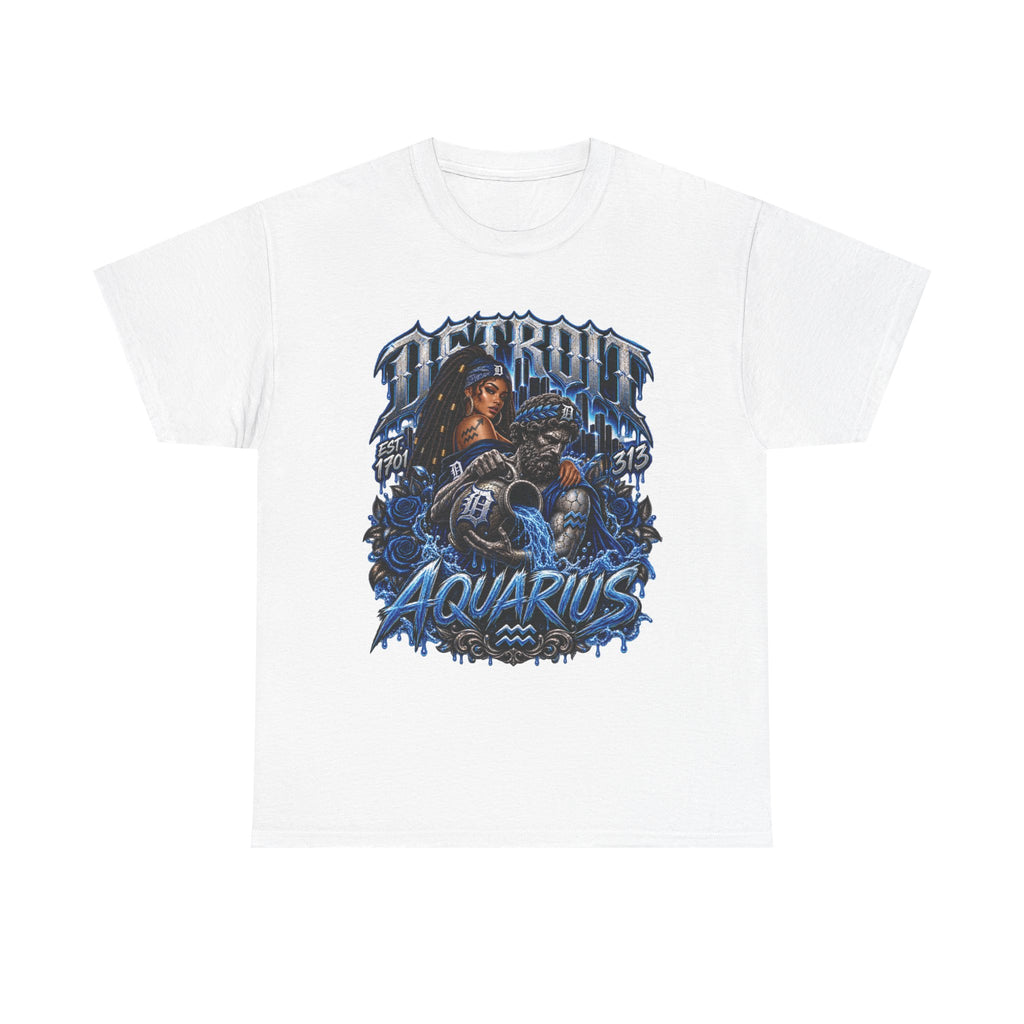 Detroit Aquarius T-Shirt | Detroit skyline, water wave zodiac graphic