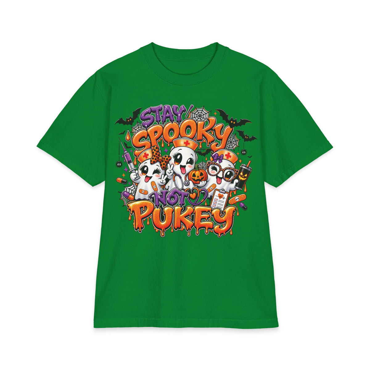 Stay Spooky Not Pukey Nurse T-Shirt | Halloween Ghosts, Candy, Bats