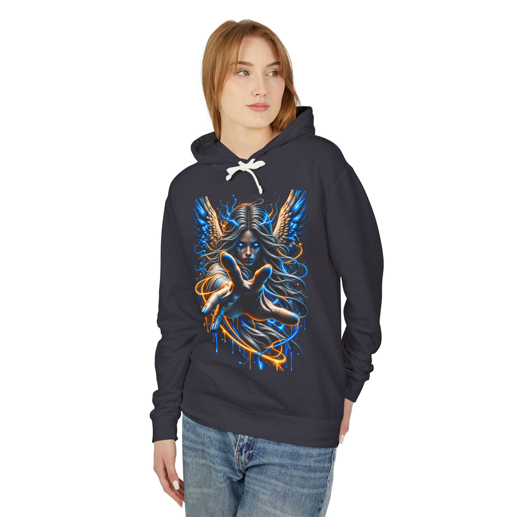 Dark Angel Illustration Hoodie | Winged Woman, Dripping Paint Art