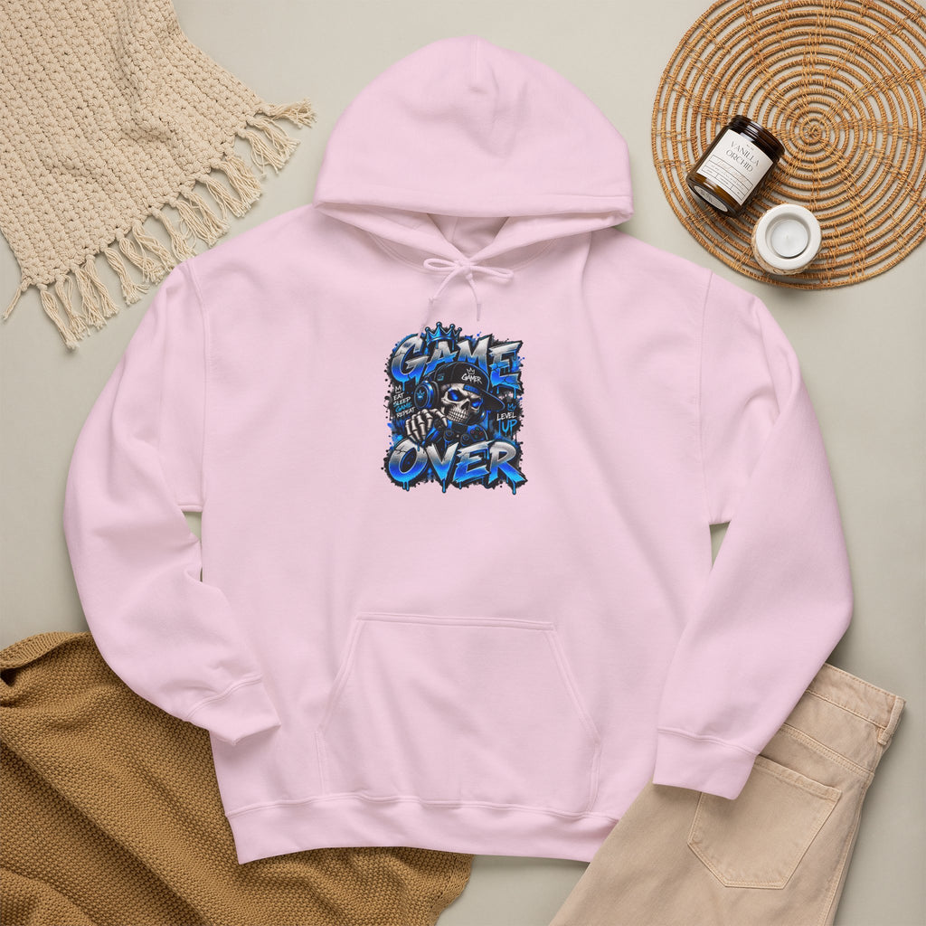Game Over Skull hoodie | Gaming Graphic Sweatshirt, Blue Grunge Design