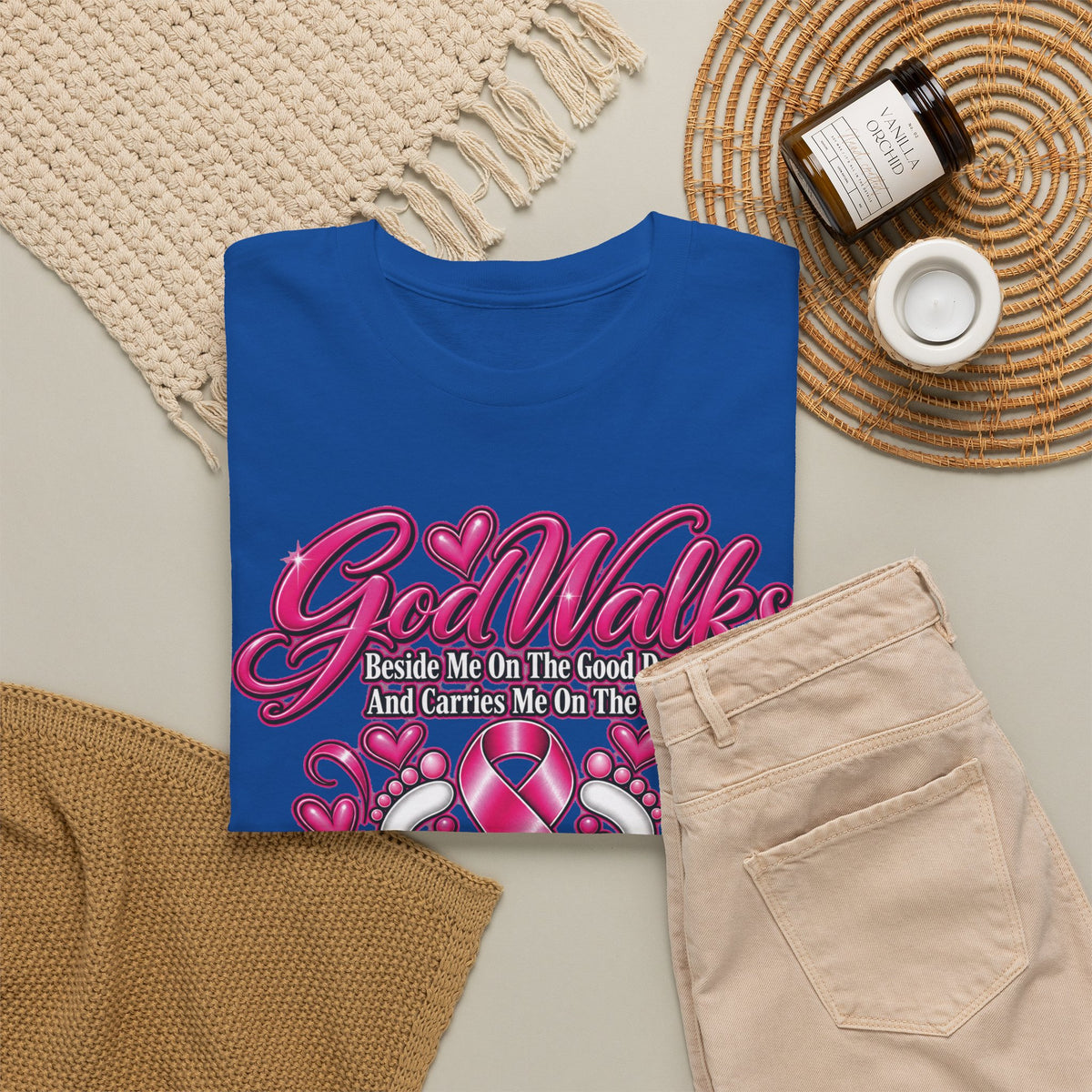 Breast Cancer Awareness Ribbon Tee | I'll Never Walk Alone, God Walks