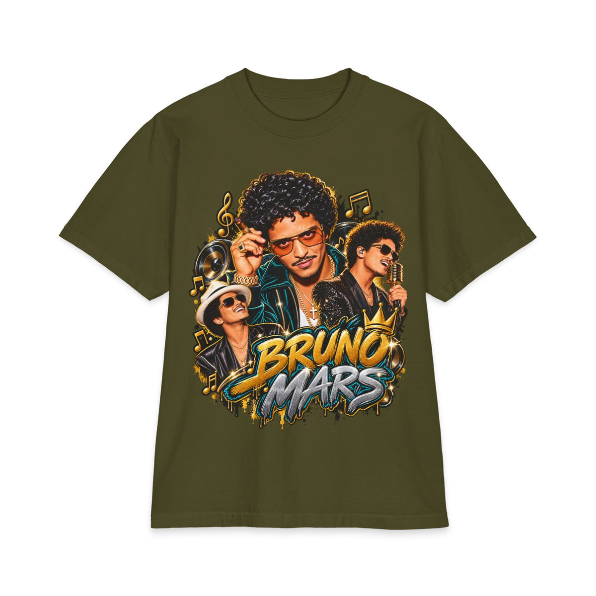 Bruno Retro Pop Singer Portrait T-Shirt | Tour Poster Back Graphic