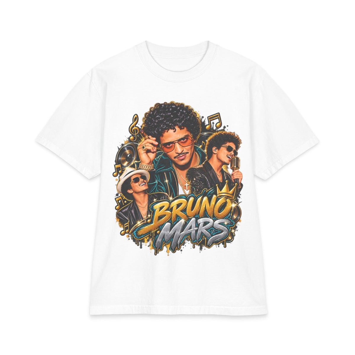 Bruno Retro Pop Singer Portrait T-Shirt | Tour Poster Back Graphic
