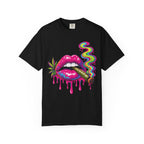 Dripping Rainbow Lips Smoking Joint T-shirt | Cannabis Art