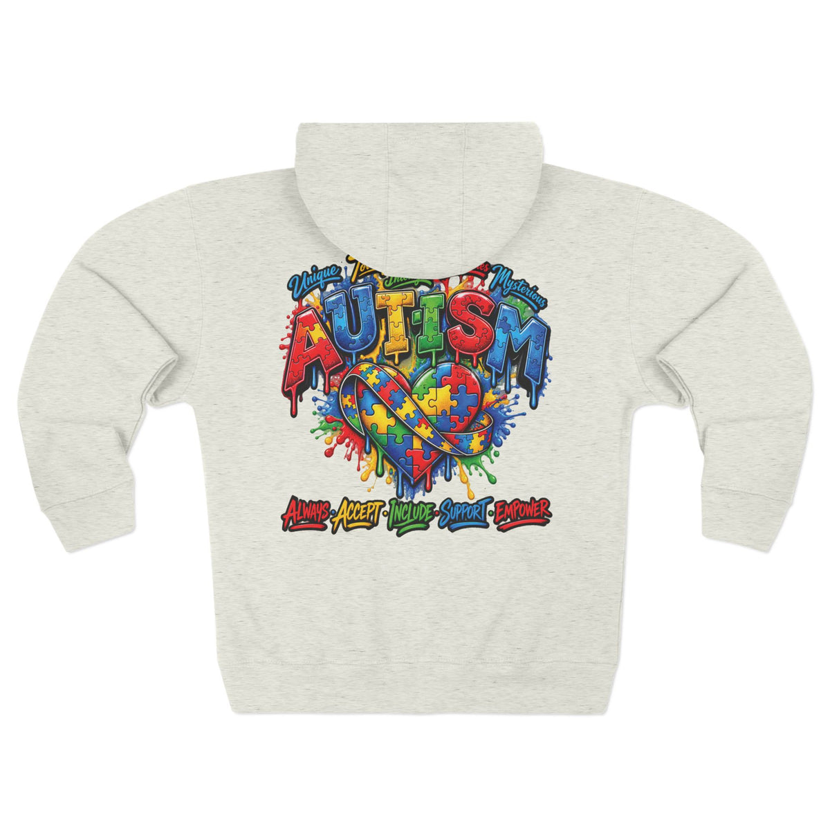 Autism Awareness Puzzle Heart Zip Hoodie | Colorful Awareness Design