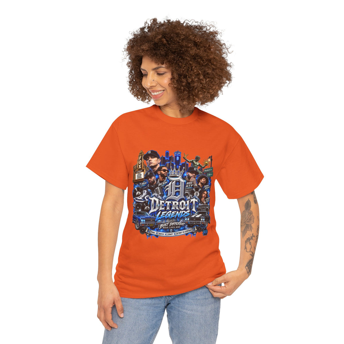Detroit Legends collage T-Shirt | Motor City skyline, classic cars, musicians