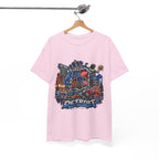Detroit Skyline Collage T-Shirt | Motor City Landmarks, Vintage Neon Design