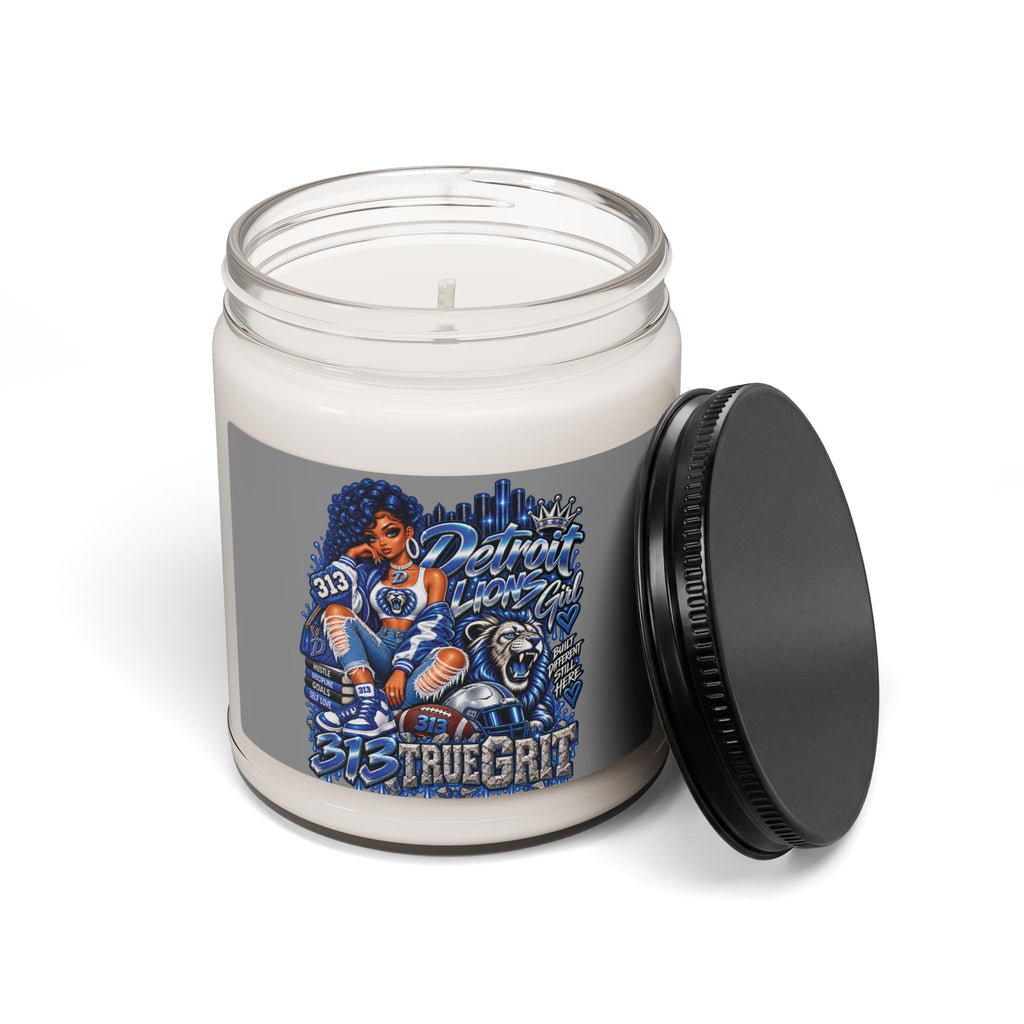 Detroit Lions Fan Art Candle, Soy Jar Candle | True Grit Football Design
