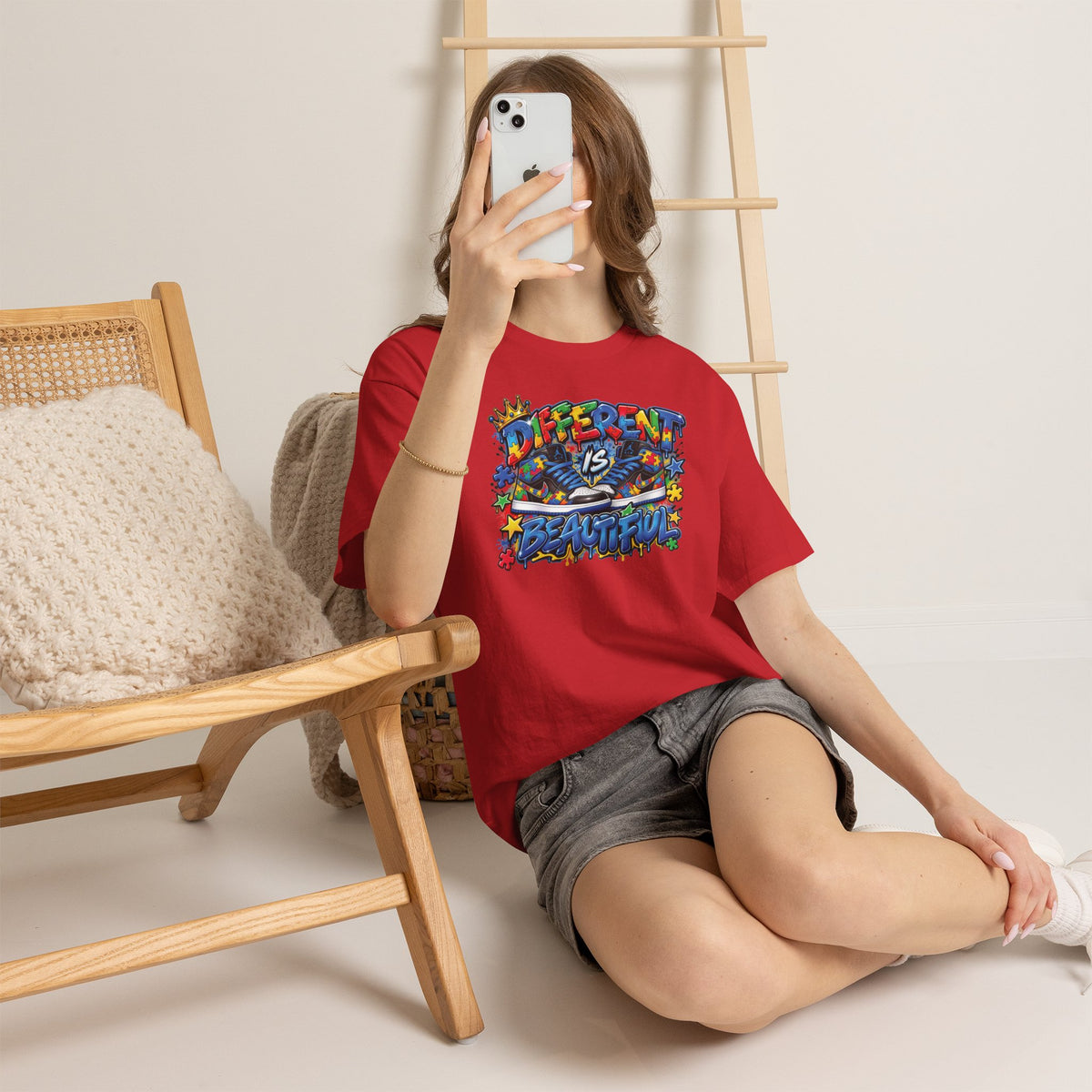 Different Is Beautiful Autism T-Shirt | Colorful Graffiti Typography